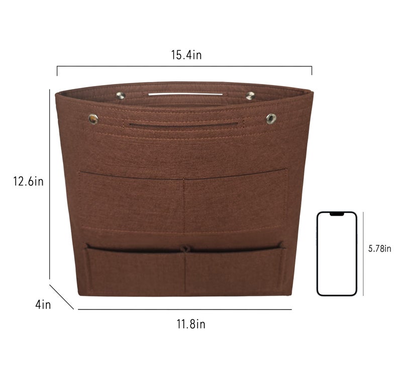 Vercord Extra Tall Felt Bag Organizer Vertical Height Design for Deep Tote and Backpack Bags Brown - Image 3